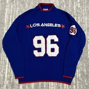 VTG Los Angeles Varsity Sweater Sz L Men Mock Neck 1996 Blue Sports Preppy Jock